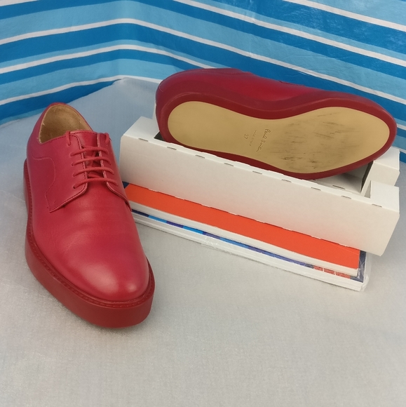 780cad Paul Smith AFTON Cherry Red Leather Brogue Oxford Women us7 Made in Italy - Picture 4 of 13